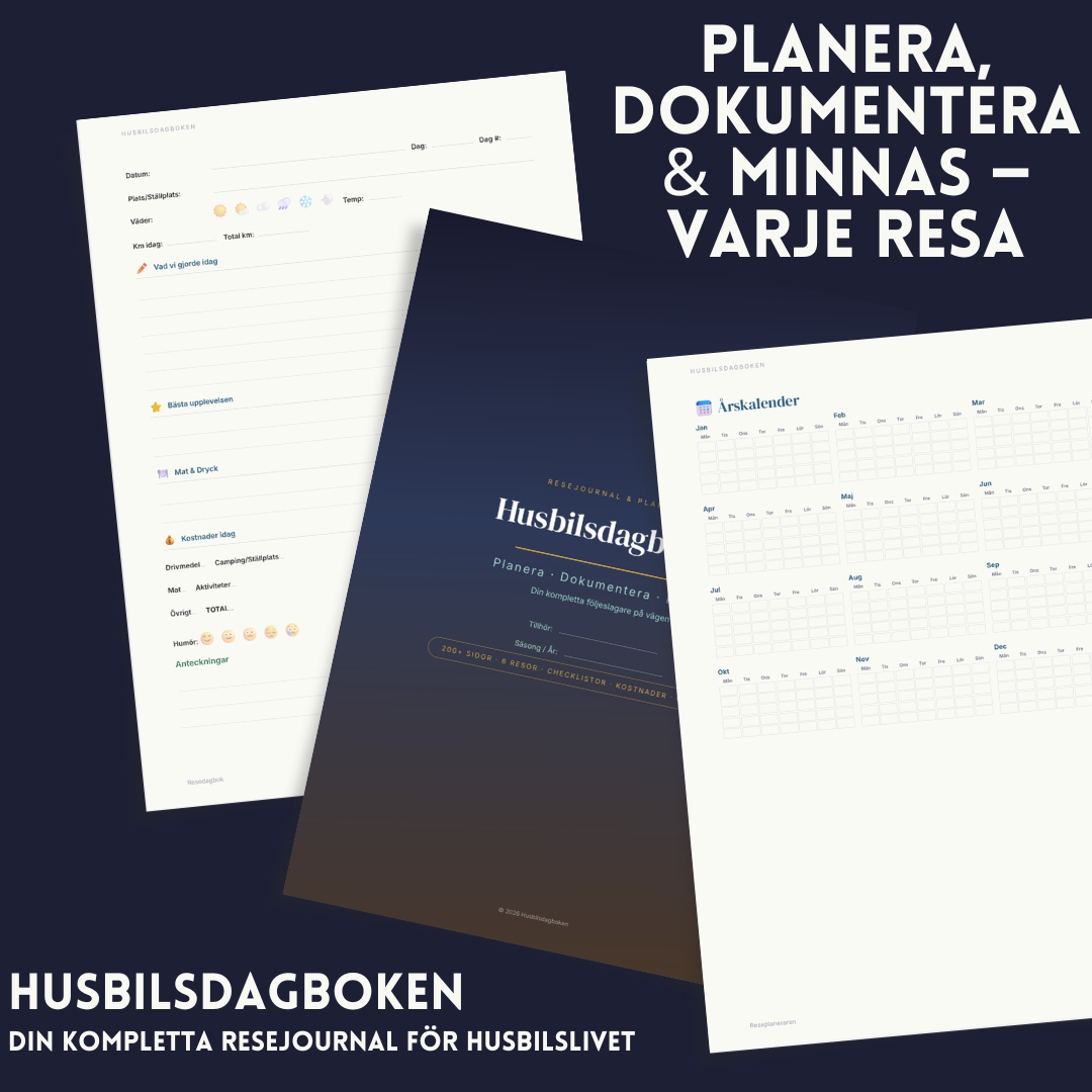 Husbilsdagbok &mdash; digital resejournal och planerare f&ouml;r husbil med checklistor, kostnadsuppf&ouml;ljning och underh&aring;llslogg